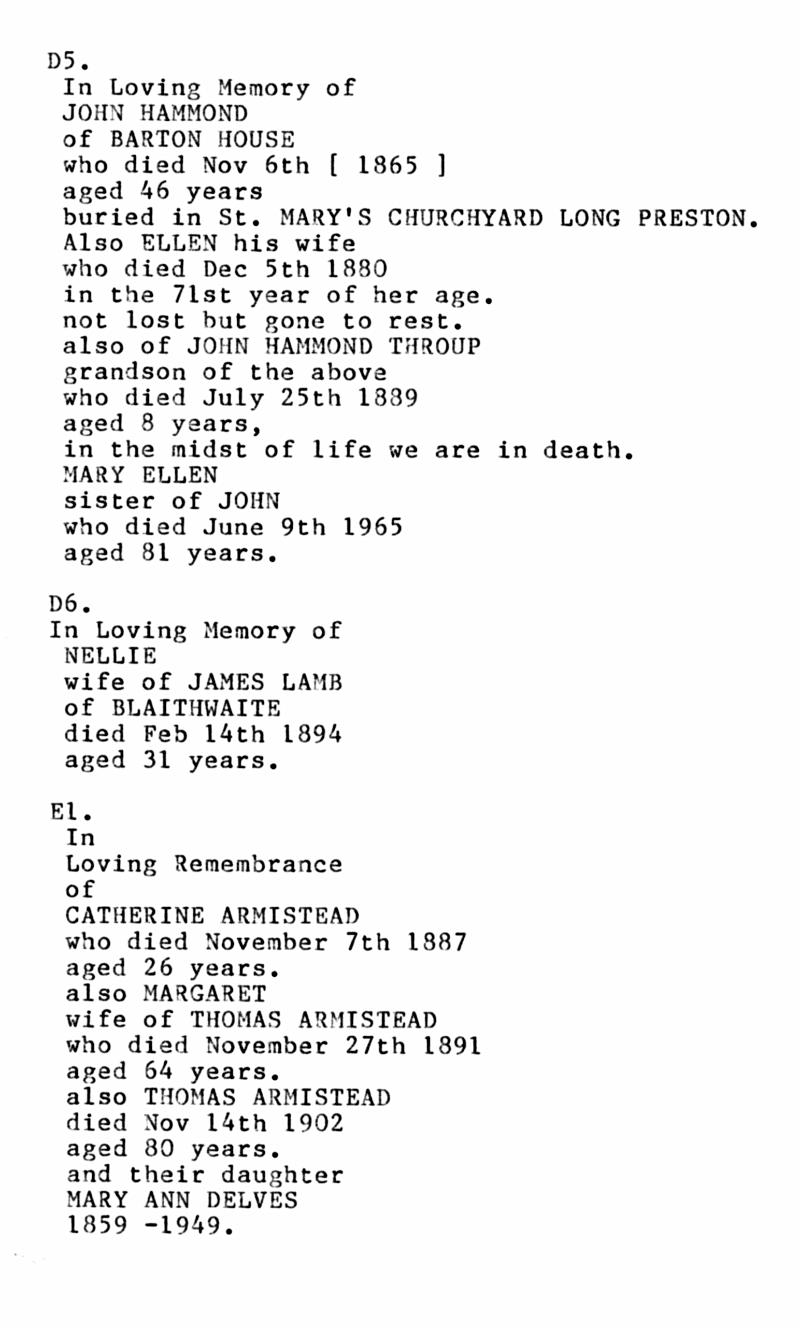 Location Index - P05.jpg - Long Preston Baptist Church -  Monumental Inscriptions in Location Order  - D5 to E1